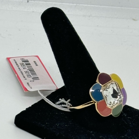 Isaac Mizrahi Multicolor Flower With Center Crystal  Statement Ring SZ 8 - Picture 3 of 6